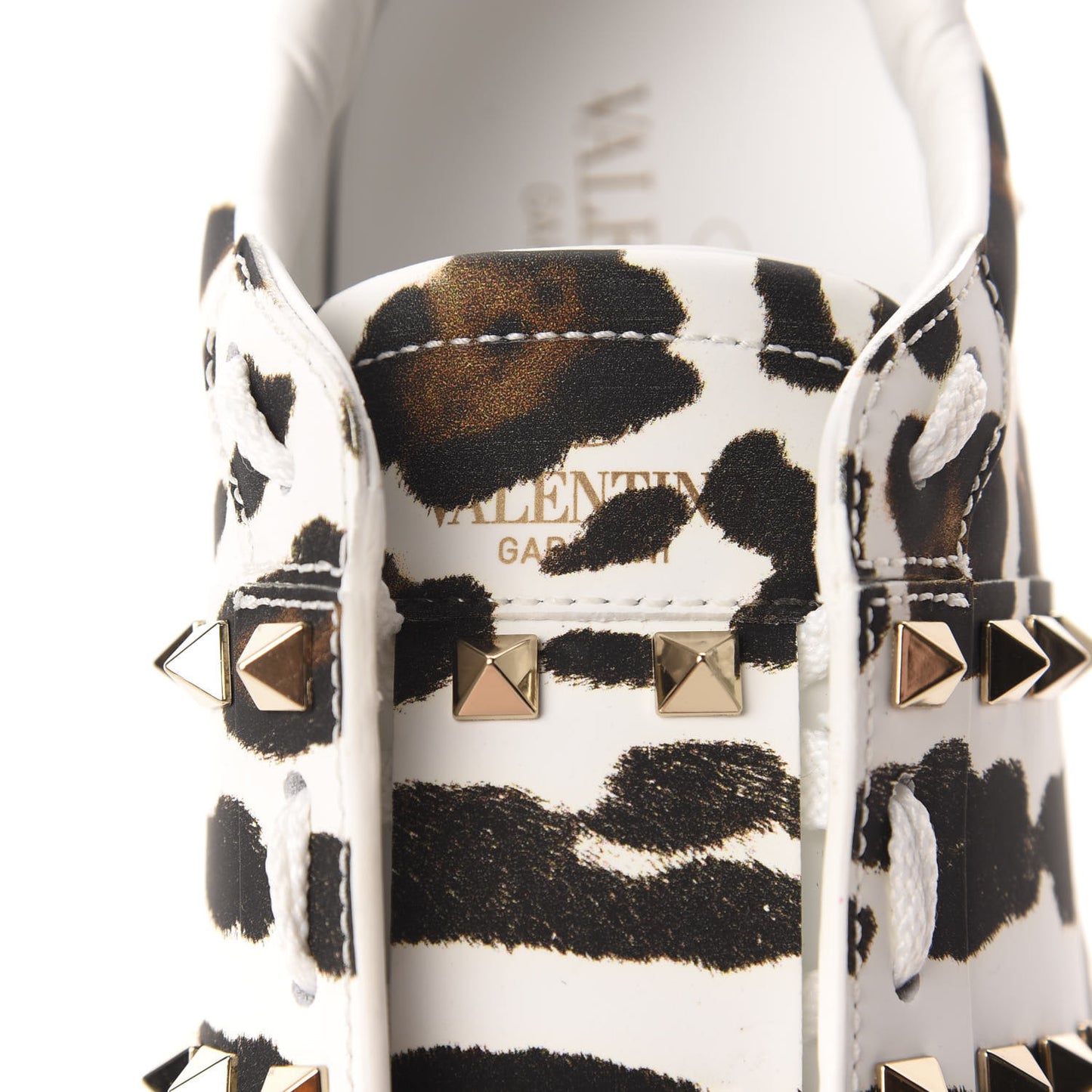 Calfskin Leopard Print Rockstud Untitled Open Sneakers 37.5 White