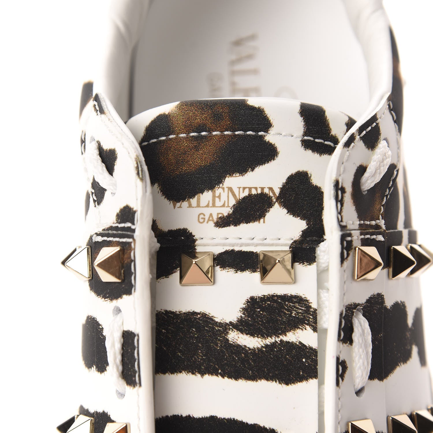 Valentino Garavani Calfskin Leopard Print Rockstud Untitled Open Sneakers 37.5 White 9 of 12