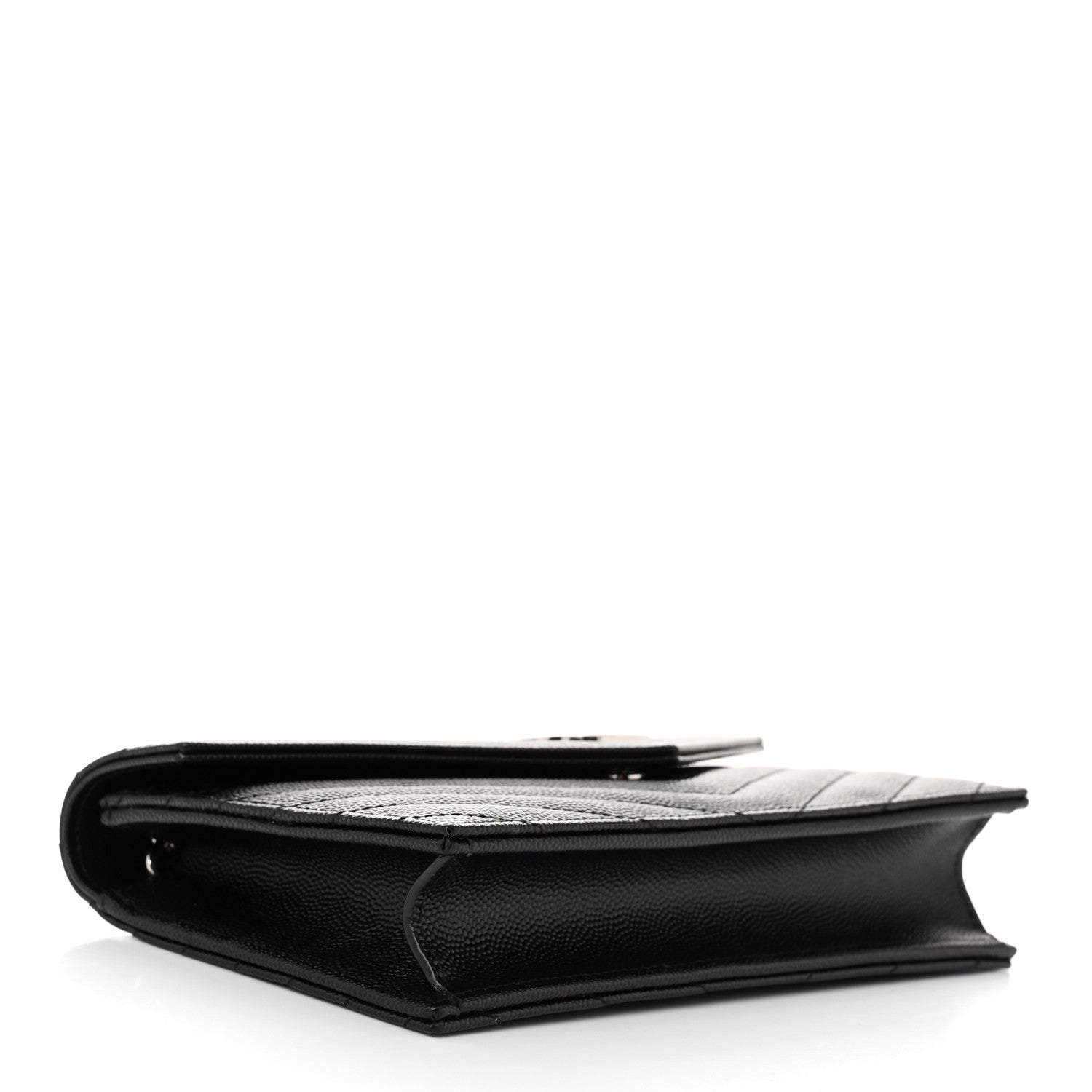 Saint Laurent Grain De Poudre Matelasse Chevron Monogram Envelope Chain Wallet Black 4 of 11