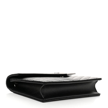 Saint Laurent Grain De Poudre Matelasse Chevron Monogram Envelope Chain Wallet Black 4 of 11