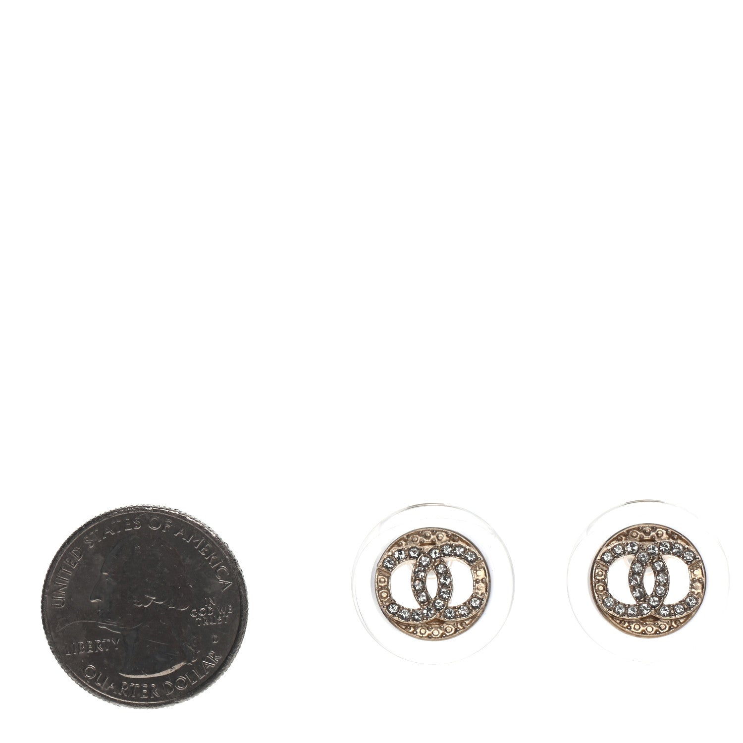 Chanel Resin Crystal CC Round Earrings Light Gold 2 of 5