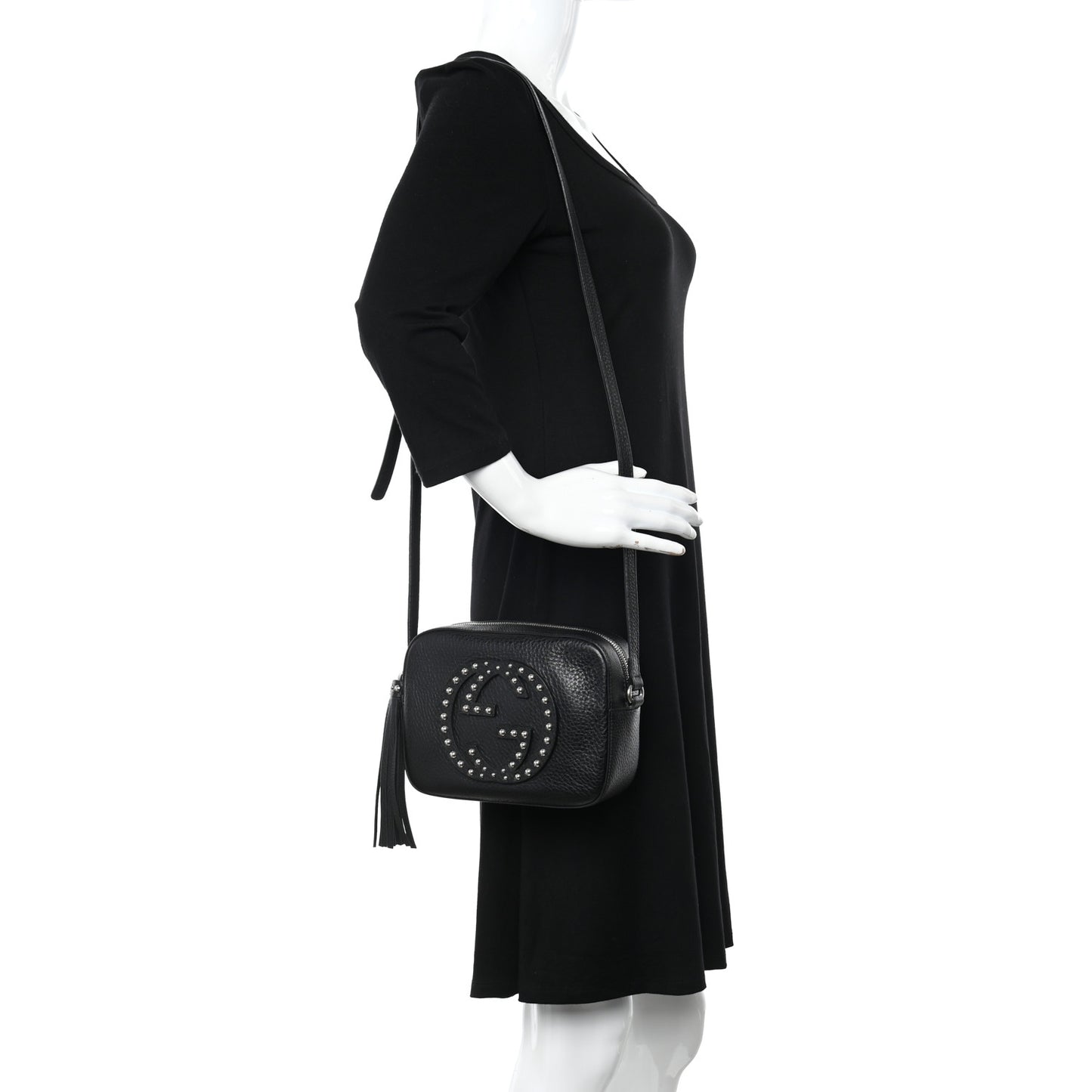 Pebbled Calfskin Studded Small Soho Disco Bag Black