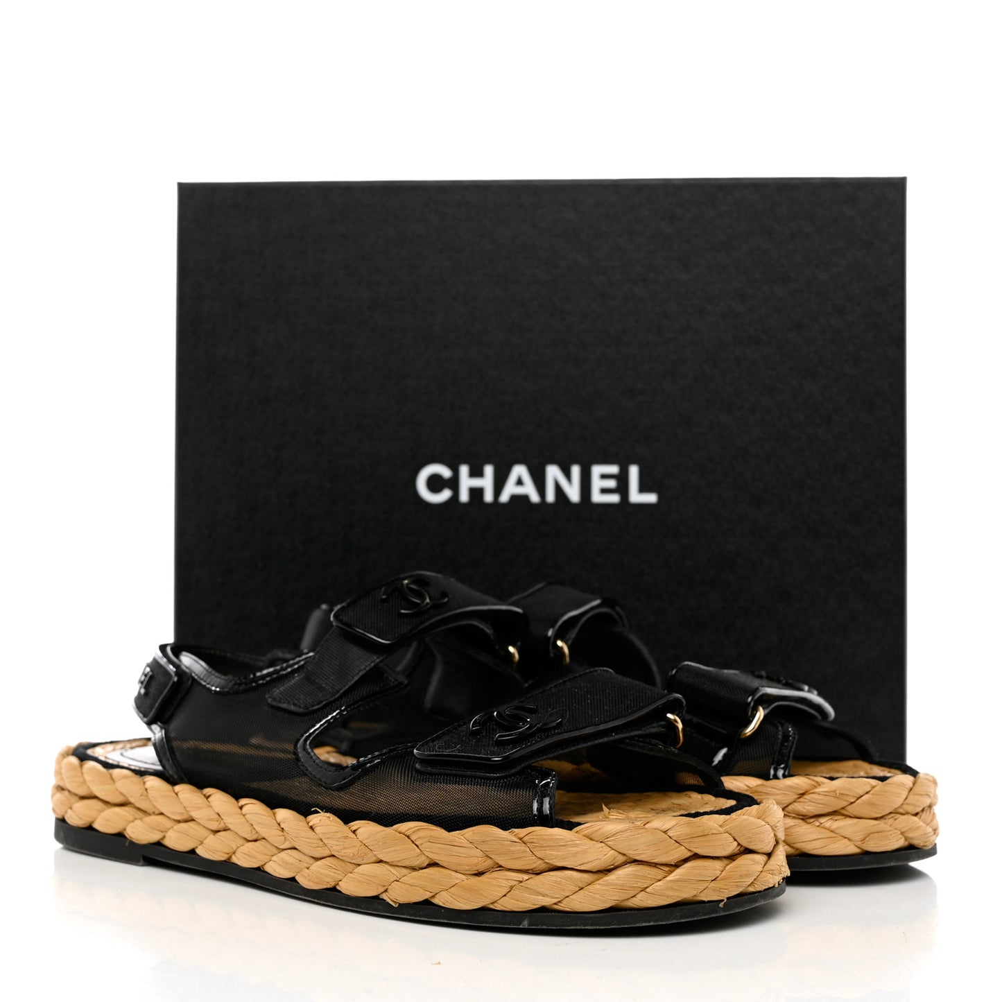 Mesh Patent Calfskin Velcro Dad Sandals 40 Black