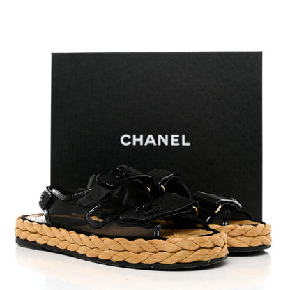 Chanel Mesh Patent Calfskin Velcro Dad Sandals 40 Black 9 of 9