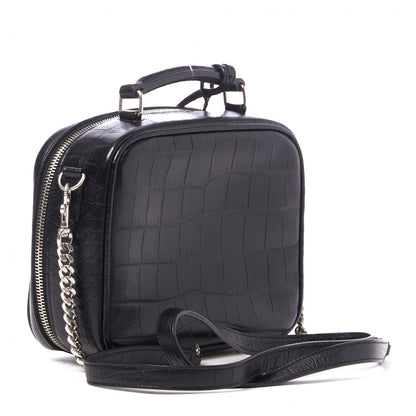 Saint Laurent Calfskin Crocodile Embossed Monogram Lunch Box Bag Black 2 of 8
