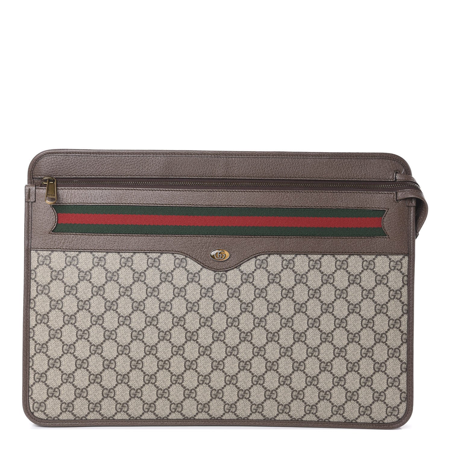 Gucci GG Supreme Monogram Textured Calfskin Web Ophidia Documents Holder Beige Ebony New Acero 1 of 9