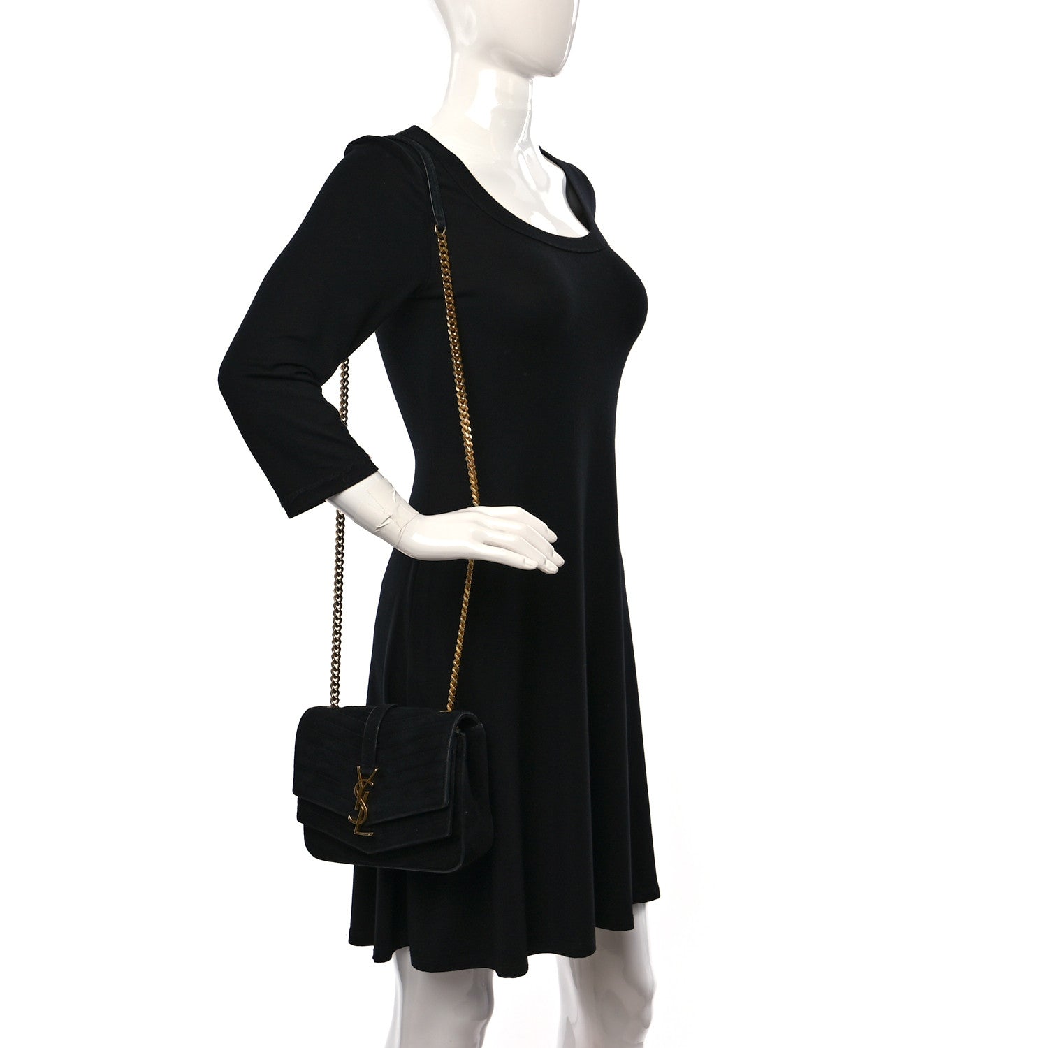Saint Laurent Suede Matelasse Chevron Monogram Small Sulpice Black 2 of 9