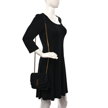 Saint Laurent Suede Matelasse Chevron Monogram Small Sulpice Black 2 of 9