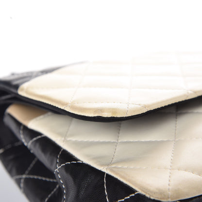 Chanel Lambskin Quilted Colorblock Jumbo Double Flap Black White Beige 14 of 15