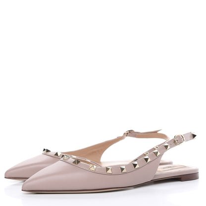 Valentino Garavani Nappa Rockstud Slingback Flats 38.5 Poudre 3 of 8