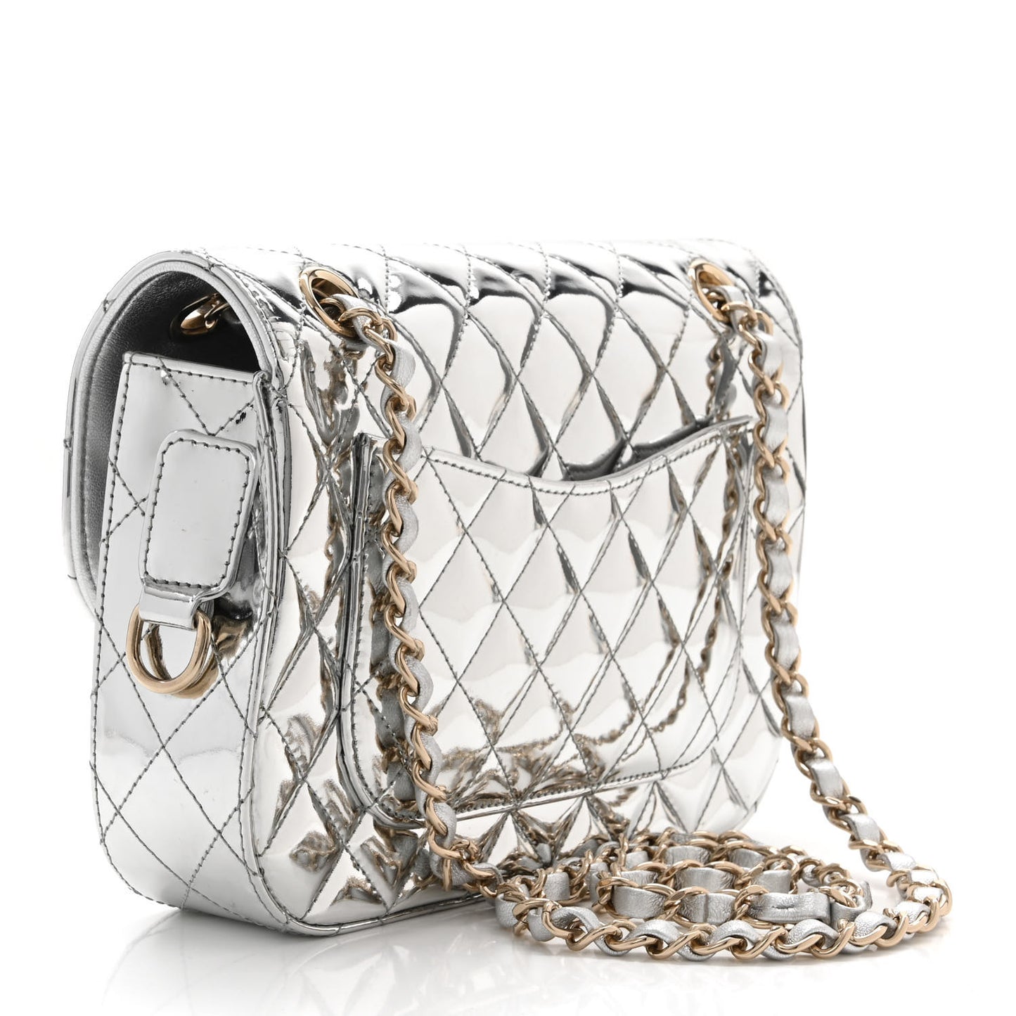 Mirror Calfskin Metallic Calfskin Medium Hollywood Boulevard Flap With Star Coin Purse Silvery