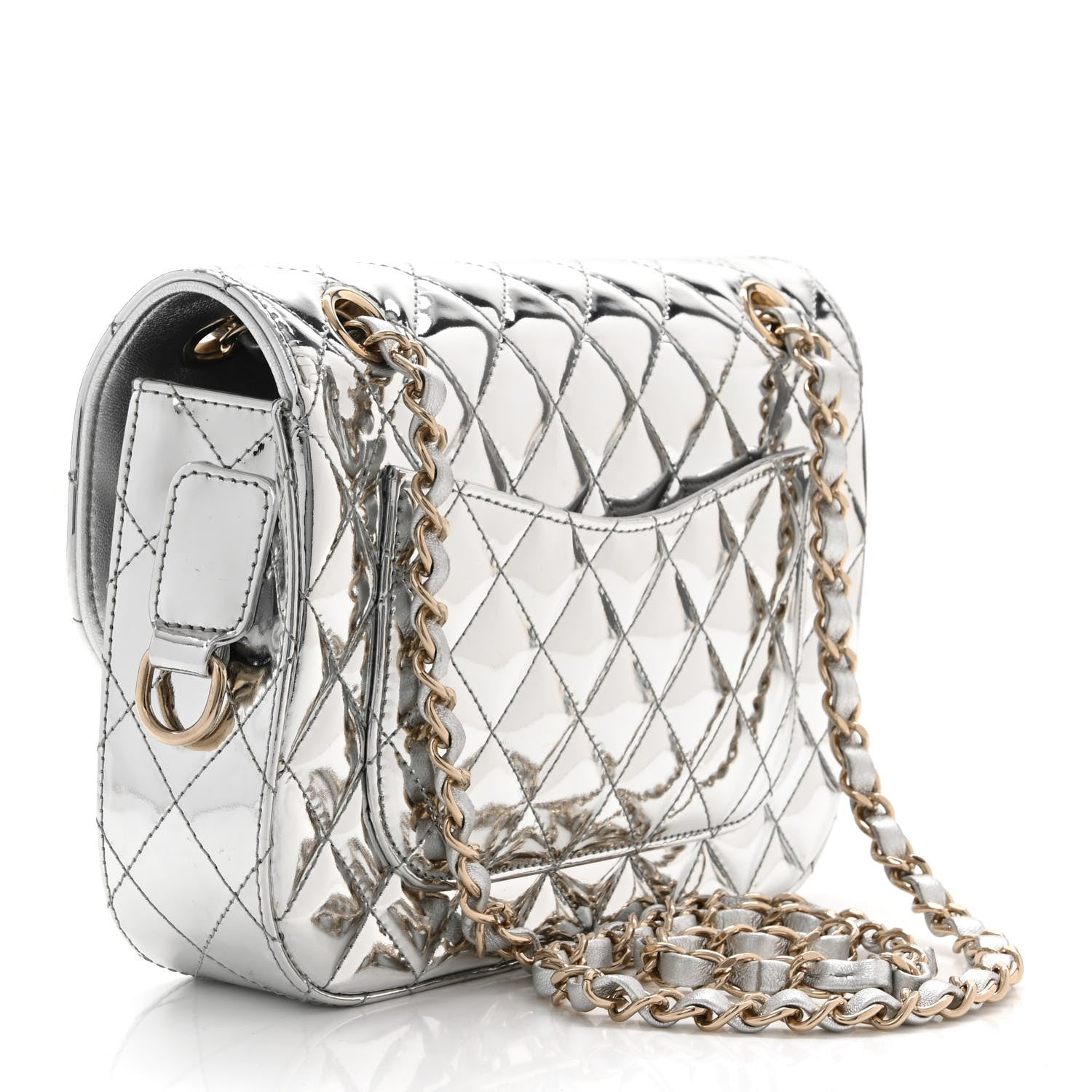 Chanel Mirror Calfskin Metallic Calfskin Medium Hollywood Boulevard Flap With Star Coin Purse Silvery 4 of 12