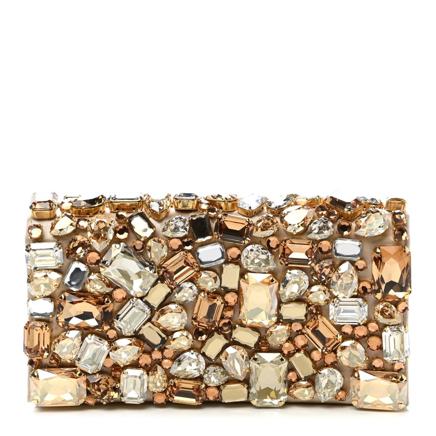 Satin Crystal Embellished Clutch Gold Multicolor
