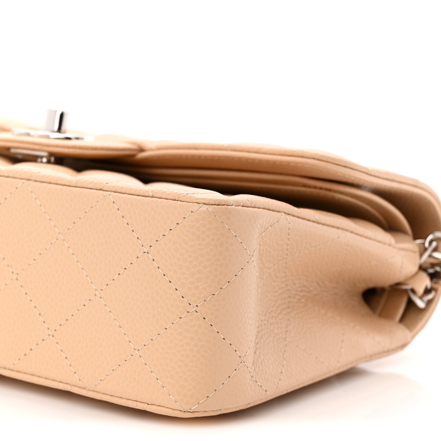 Caviar Quilted Small Double Flap Beige