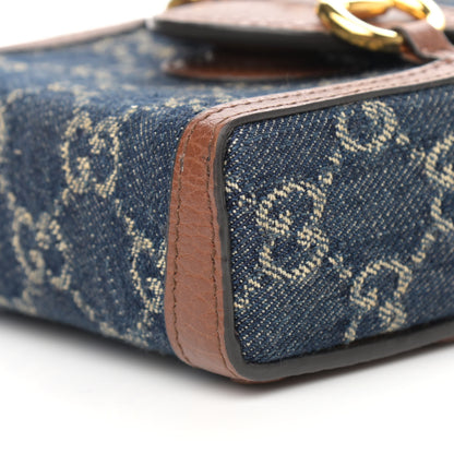 Gucci New Denim GG Monogram Dollar Calfskin Mini Horsebit 1955 Crossbody Bag Blue Tea Cuir Epilog 9 of 13