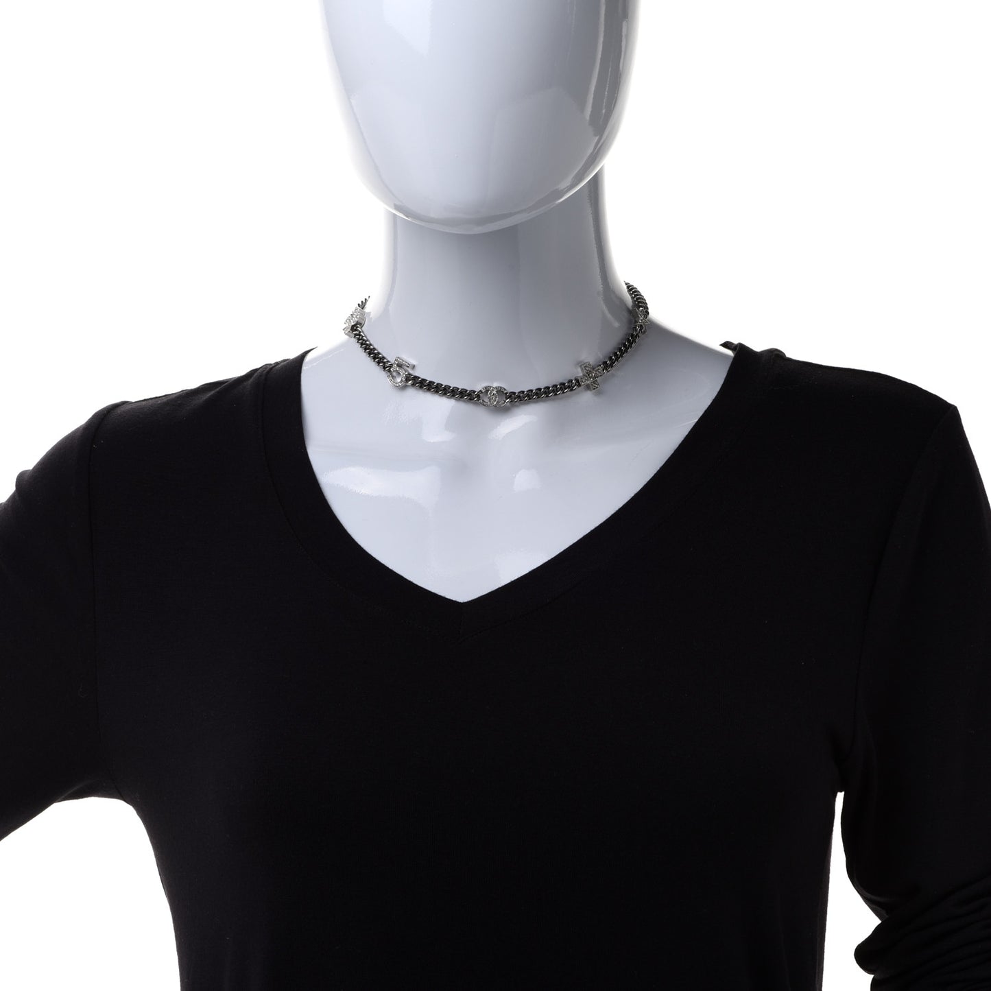 Ruthenium Crystal Chain CC Lucky Charms Choker Silver