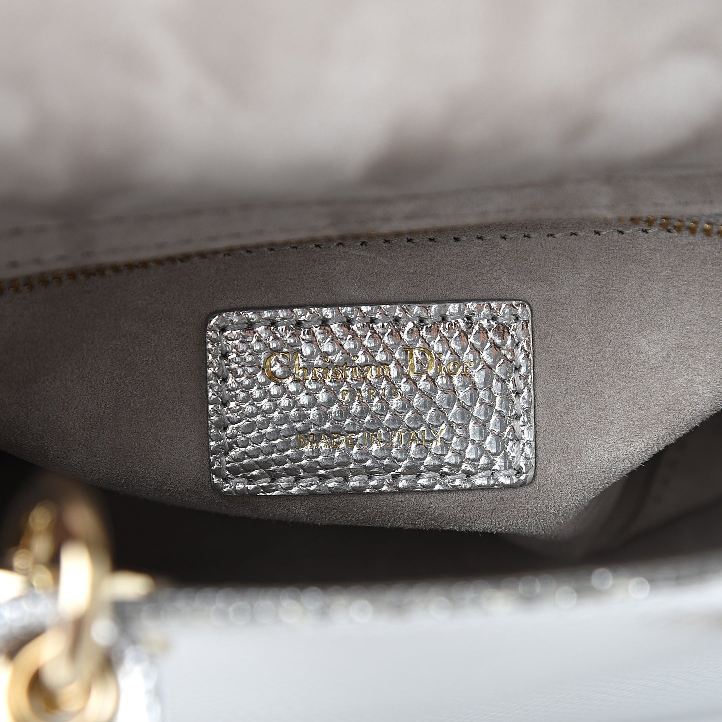 Metallic Lizard Small Lady Dior Argent