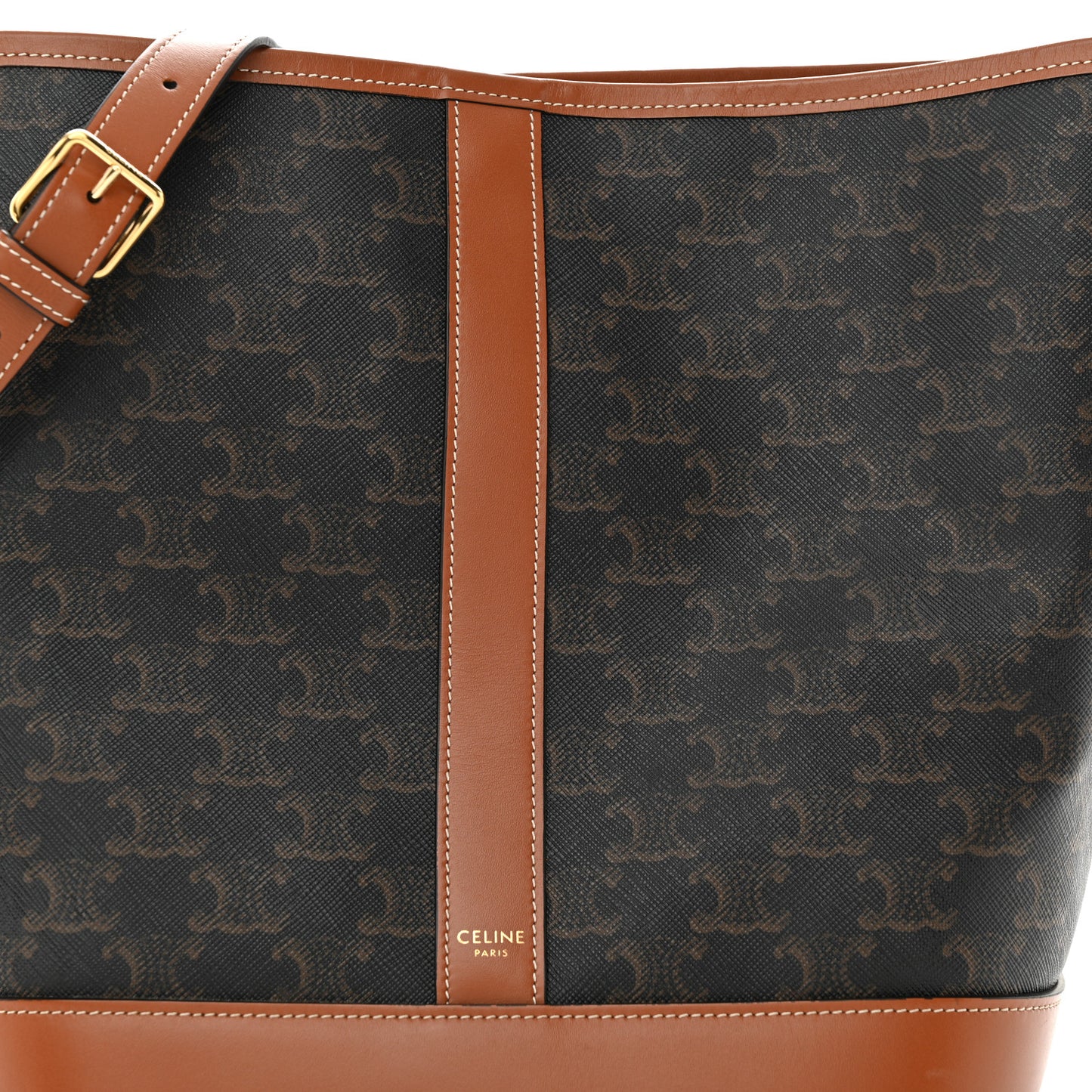 Triomphe Canvas Calfskin Medium Bucket Bag Tan