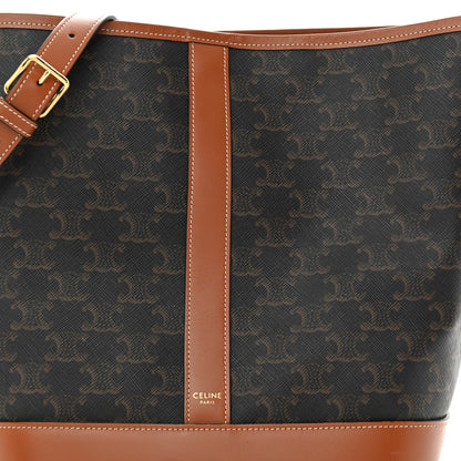 Celine Triomphe Canvas Calfskin Medium Bucket Bag Tan 7 of 12