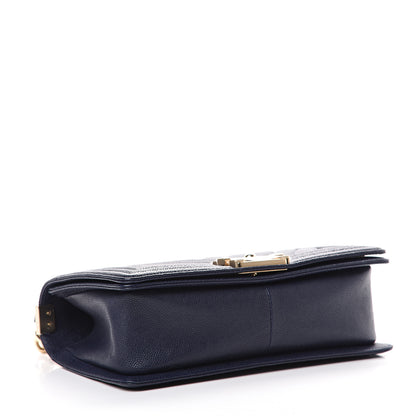 Chanel Caviar Chevron Quilted Medium Boy Flap Navy 3 of 10