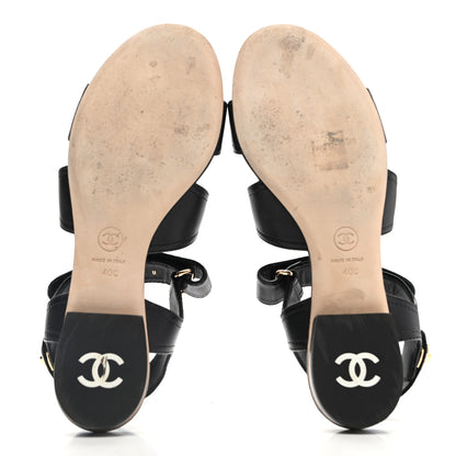 Chanel Lambskin Logo CC Turnlock Sandals 40 Black 5 of 15