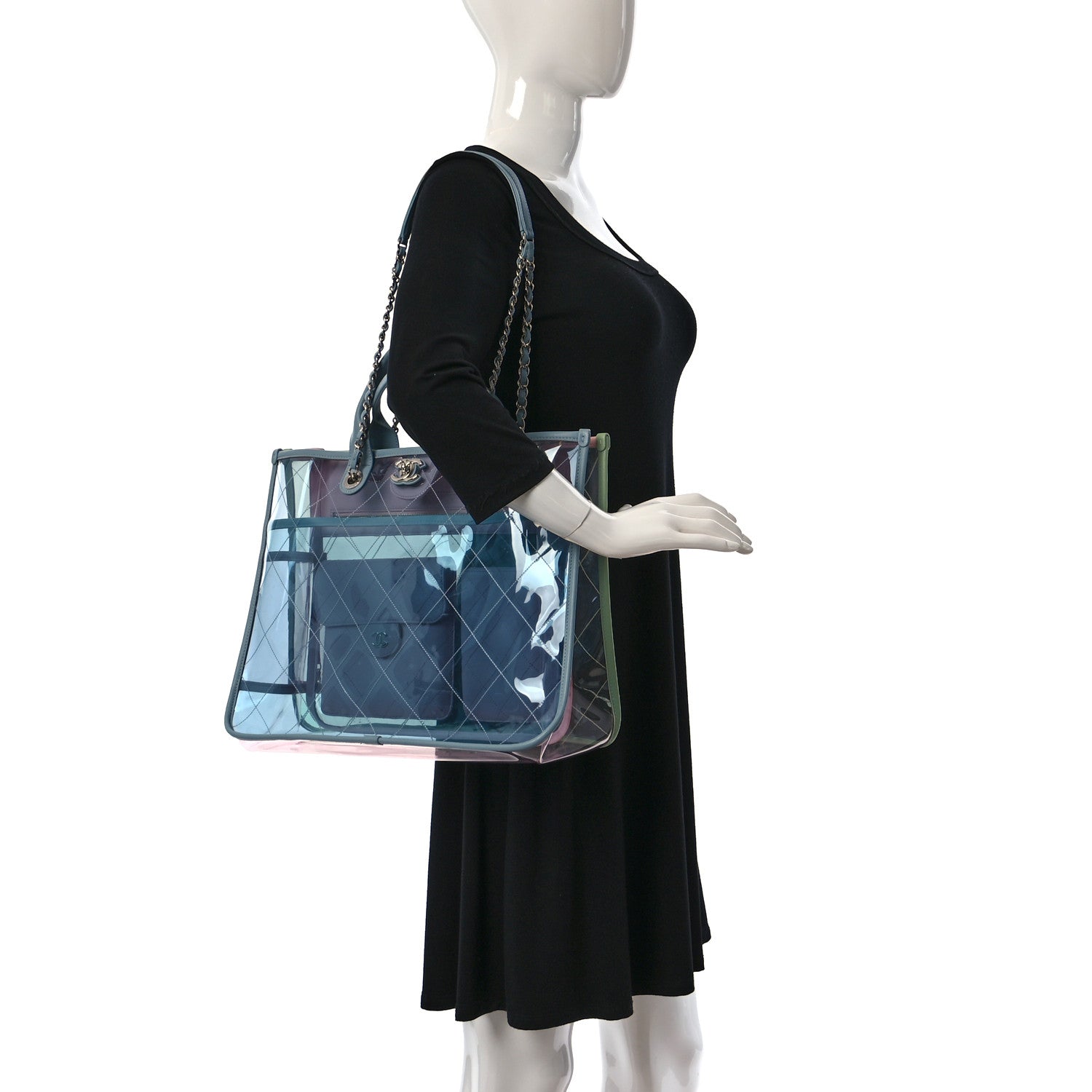 Chanel PVC Lambskin Stitched Medium Coco Splash Shopping Bag Blue Green Pink 2 of 10