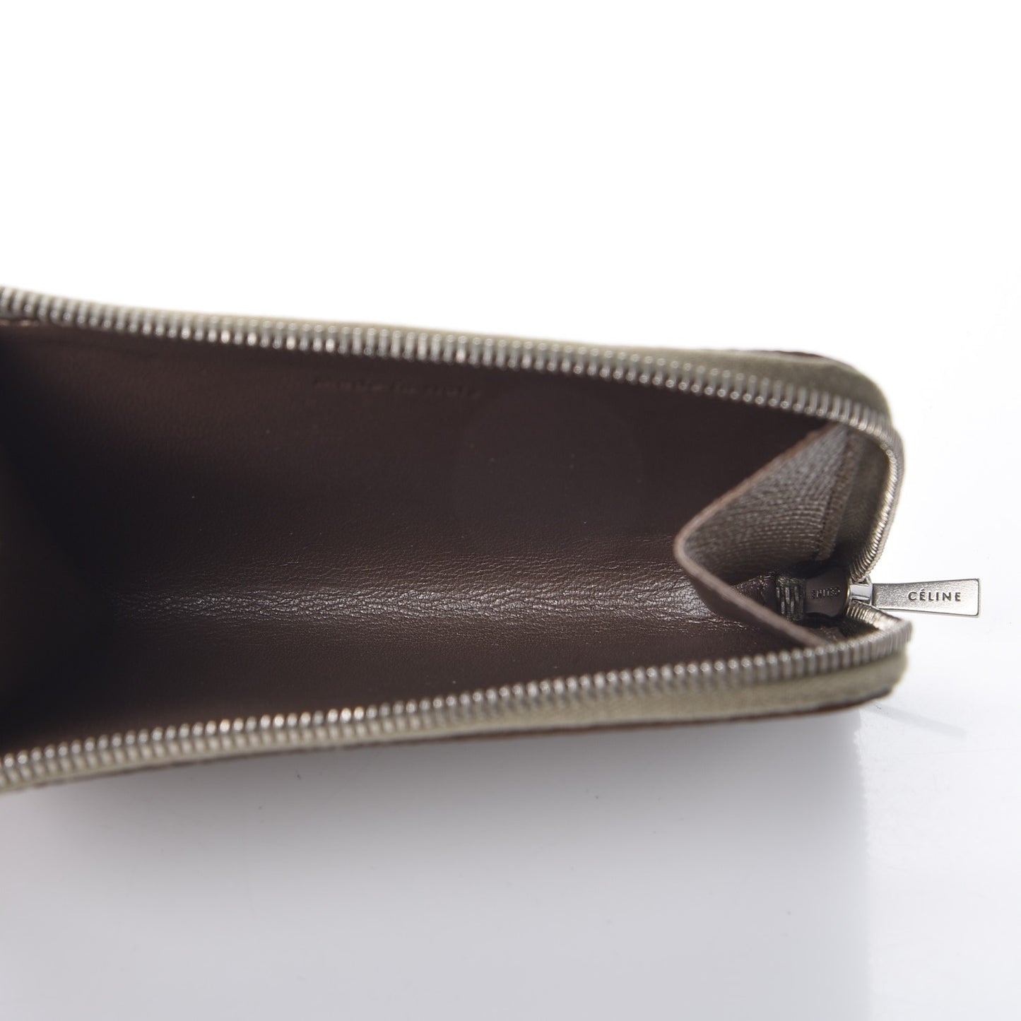 Drummed Calfskin Large Half Zip Multifunction Wallet Taupe