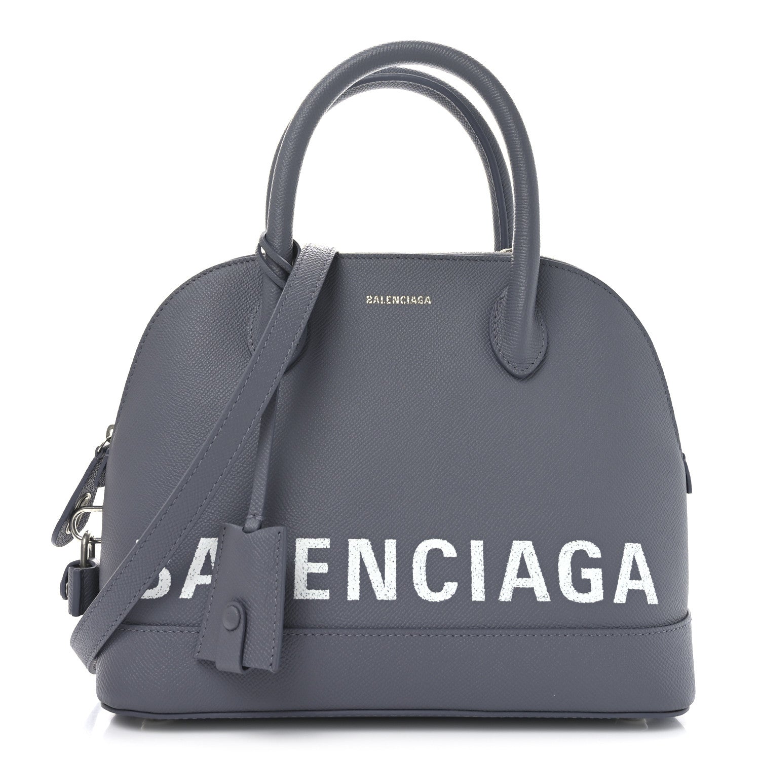 Balenciaga Signature Grained Calfskin Logo S Ville Top Handle Bag Gris Perle Fonce White 1 of 9