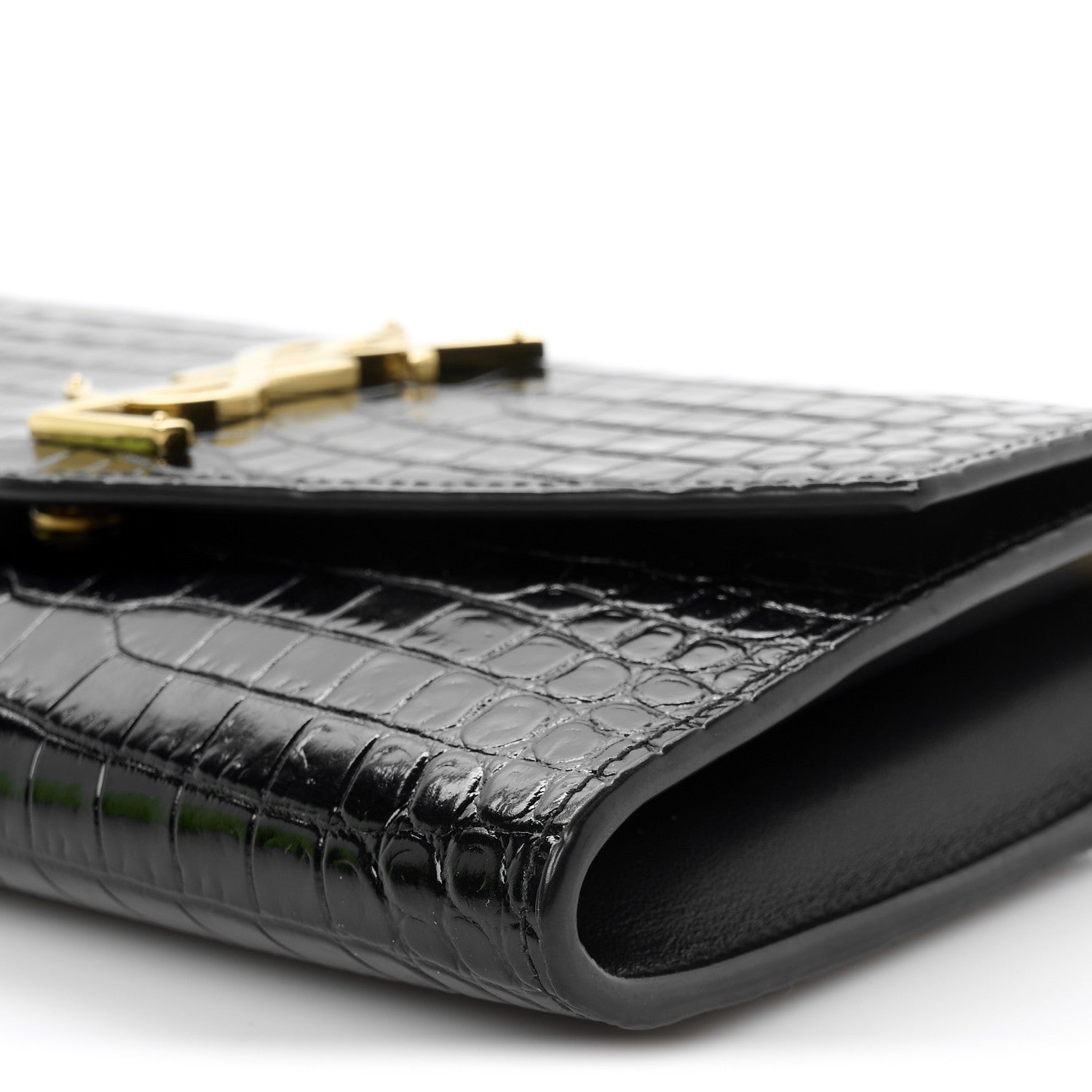Saint Laurent Calfskin Crocodile Embossed Monogram Uptown Chain Wallet Black 12 of 12