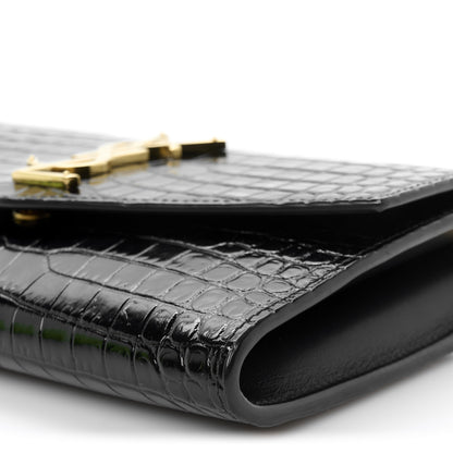 Saint Laurent Calfskin Crocodile Embossed Monogram Uptown Chain Wallet Black 12 of 12