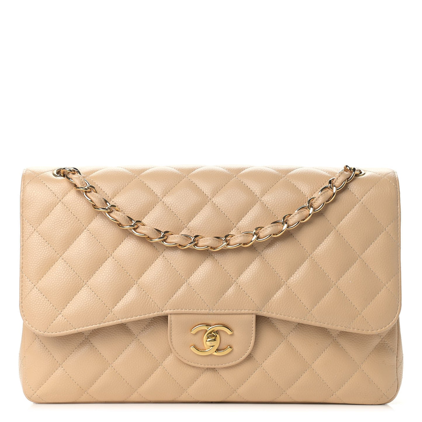 Caviar Quilted Jumbo Double Flap Beige Clair