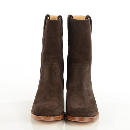 Chanel Suede Logo Boots 38 Brown 2 of 8