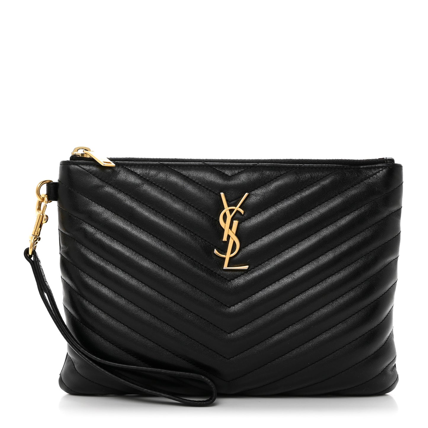 Calfskin Matelasse Chevron Monogram A5 Wristlet Black