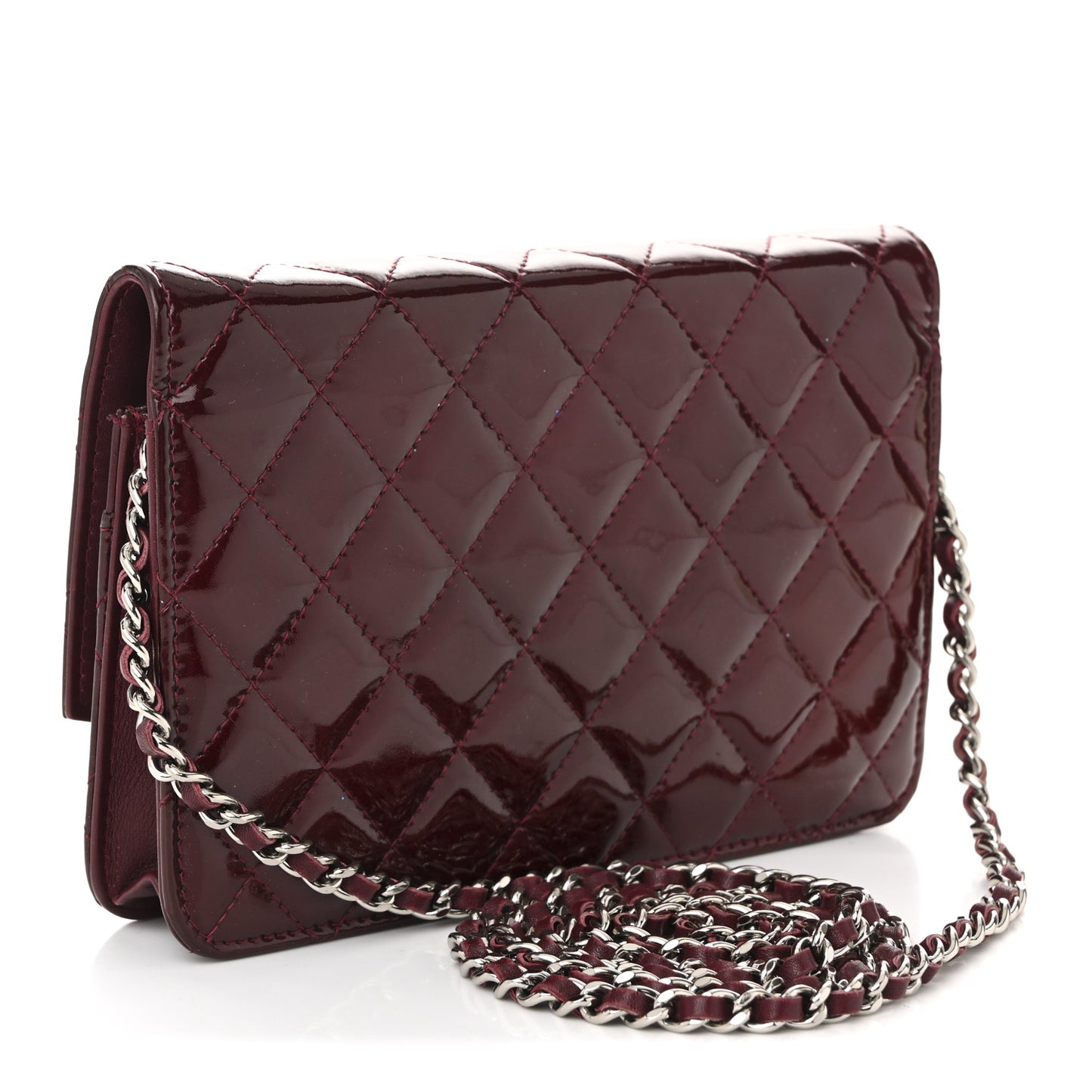 Patent Quilted Brilliant Wallet On Chain WOC Red