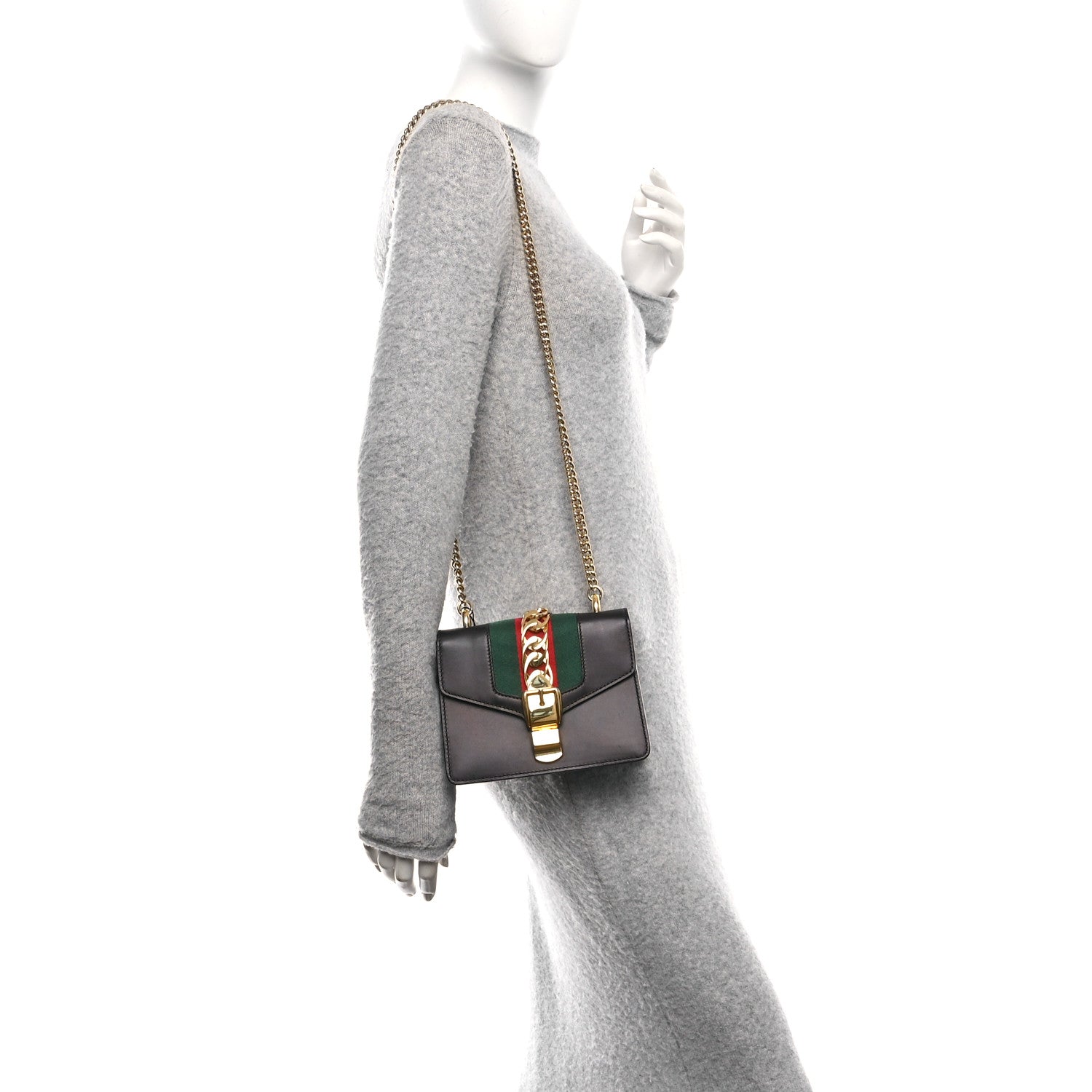 Gucci Calfskin Mini Sylvie Chain Shoulder Bag Black 2 of 10