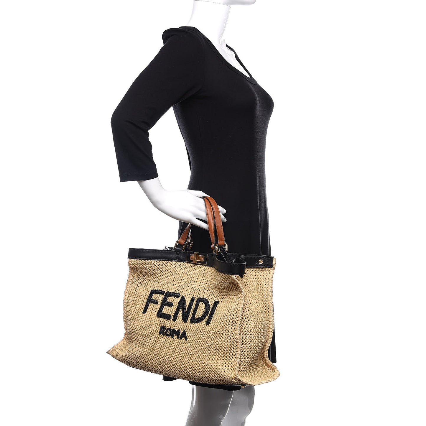 Raffia Vitello King Macrame Mesh Large Peekaboo X-Tote Natural Black Cuoio