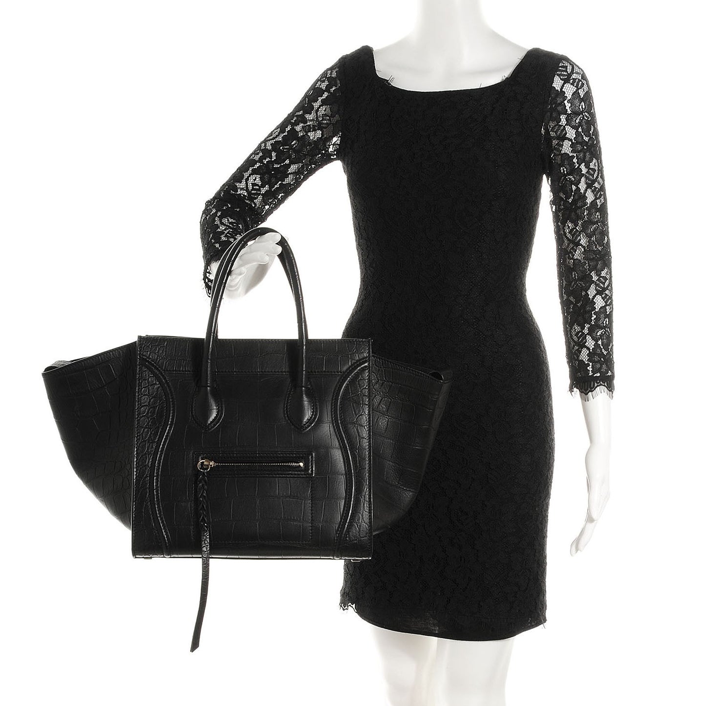 Crocodile Embossed Calfskin Medium Phantom Luggage Black