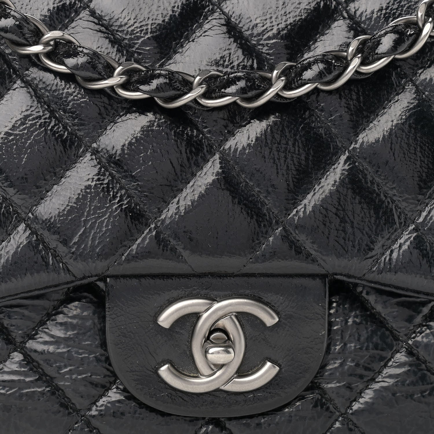 Chanel Crinkled Patent Quilted Jumbo Single Flap Black 12 of 12