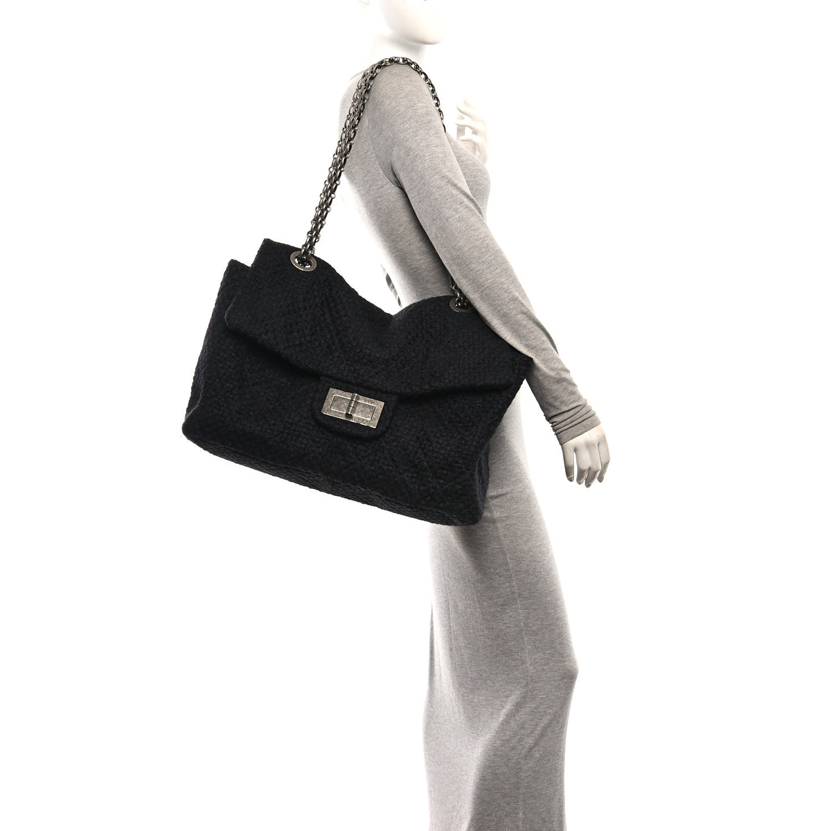 Chanel Wool Quilted XXL Reissue Flap Black 2 of 11