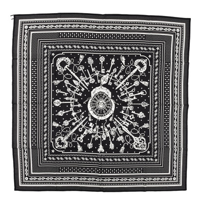 Hermes Cashmere Silk Les Cles Bandana Shawl 140 Black White 1 of 6