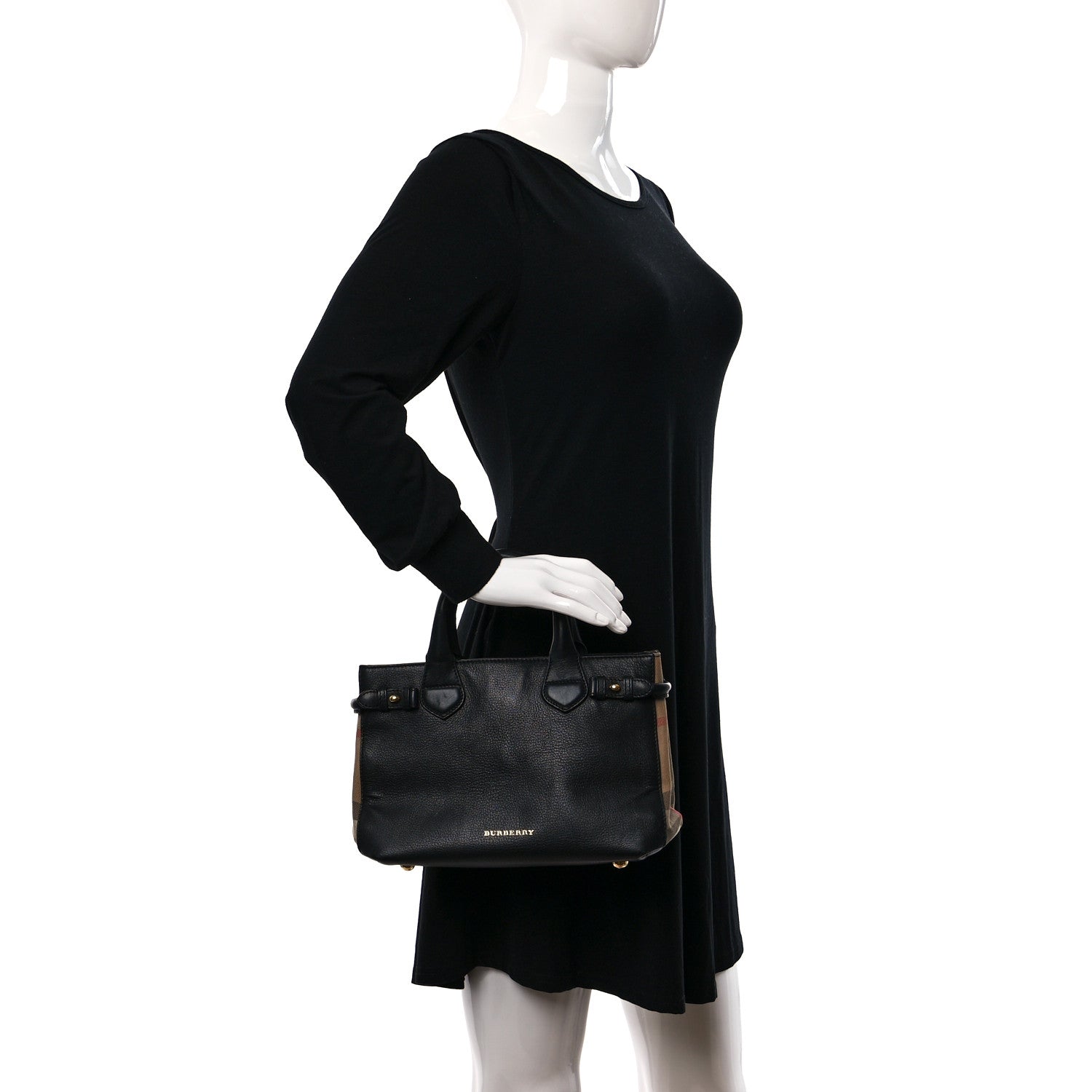Burberry Grainy Calfskin House Check Small Banner Tote Black 3 of 12