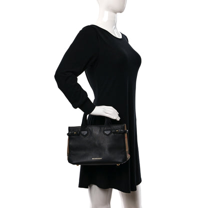 Burberry Grainy Calfskin House Check Small Banner Tote Black 3 of 12