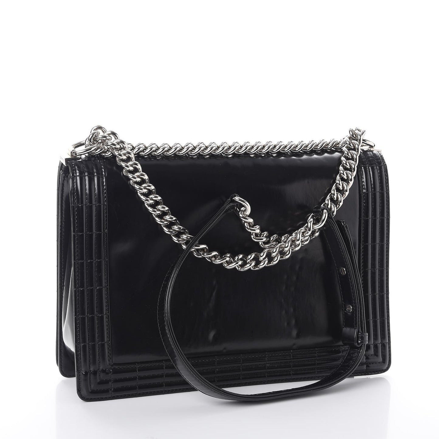Glazed Calfskin Large Boy Flap Black