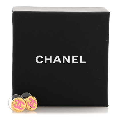Chanel Metal Enamel CC Round Earrings Gold Pink 5 of 5