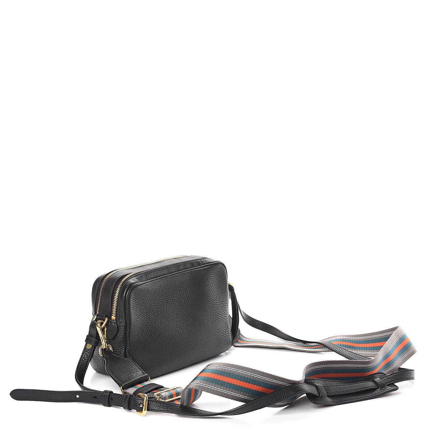 Vitello Daino Medium Double Zip Shoulder Bag Black
