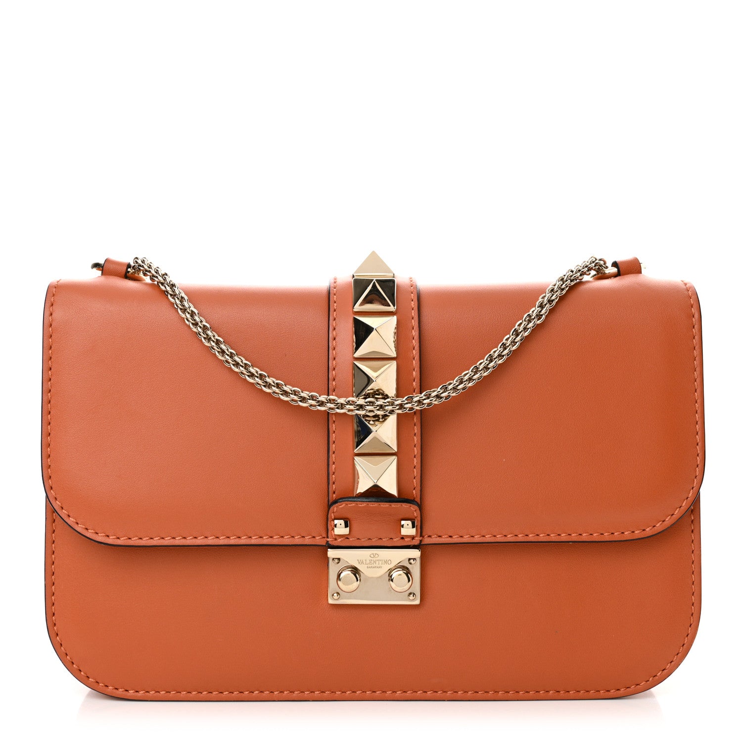 Valentino Garavani Vitello Medium Glam Lock Rockstud Flap Orange 1 of 11