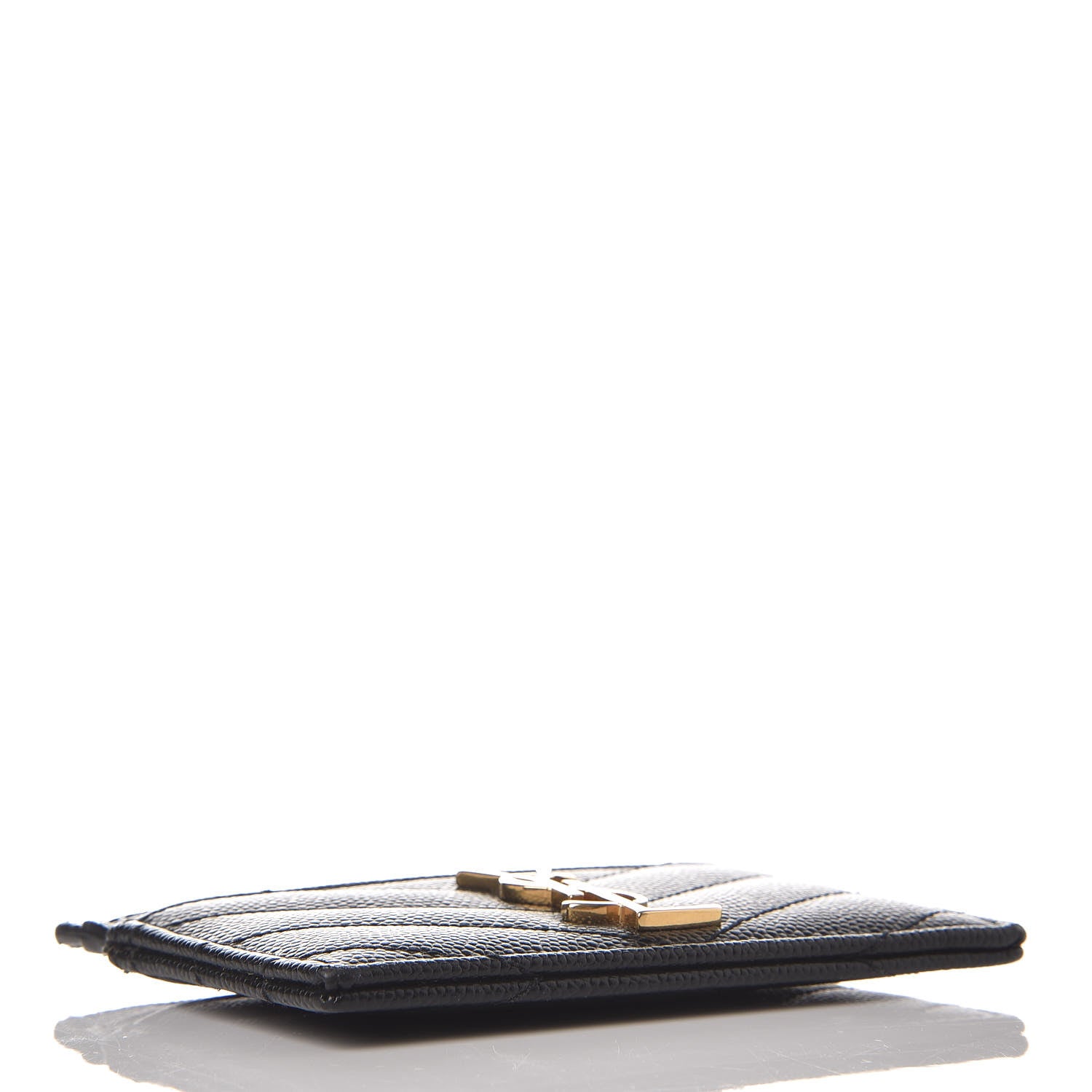 Saint Laurent Grain De Poudre Matelasse Chevron Monogram Credit Card Case Black 4 of 9