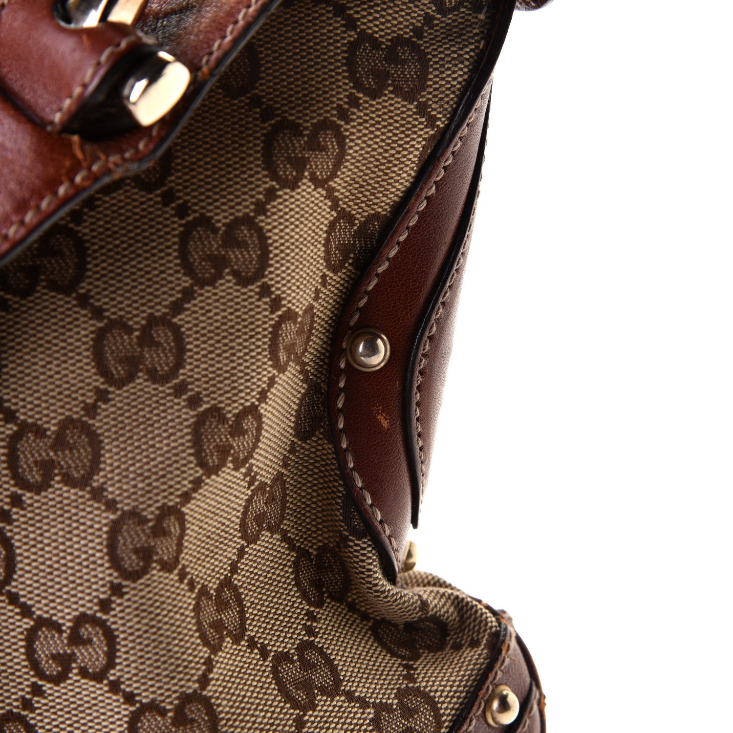 Gucci Monogram Web Studded Pelham Shoulder Bag Brown 9 of 10