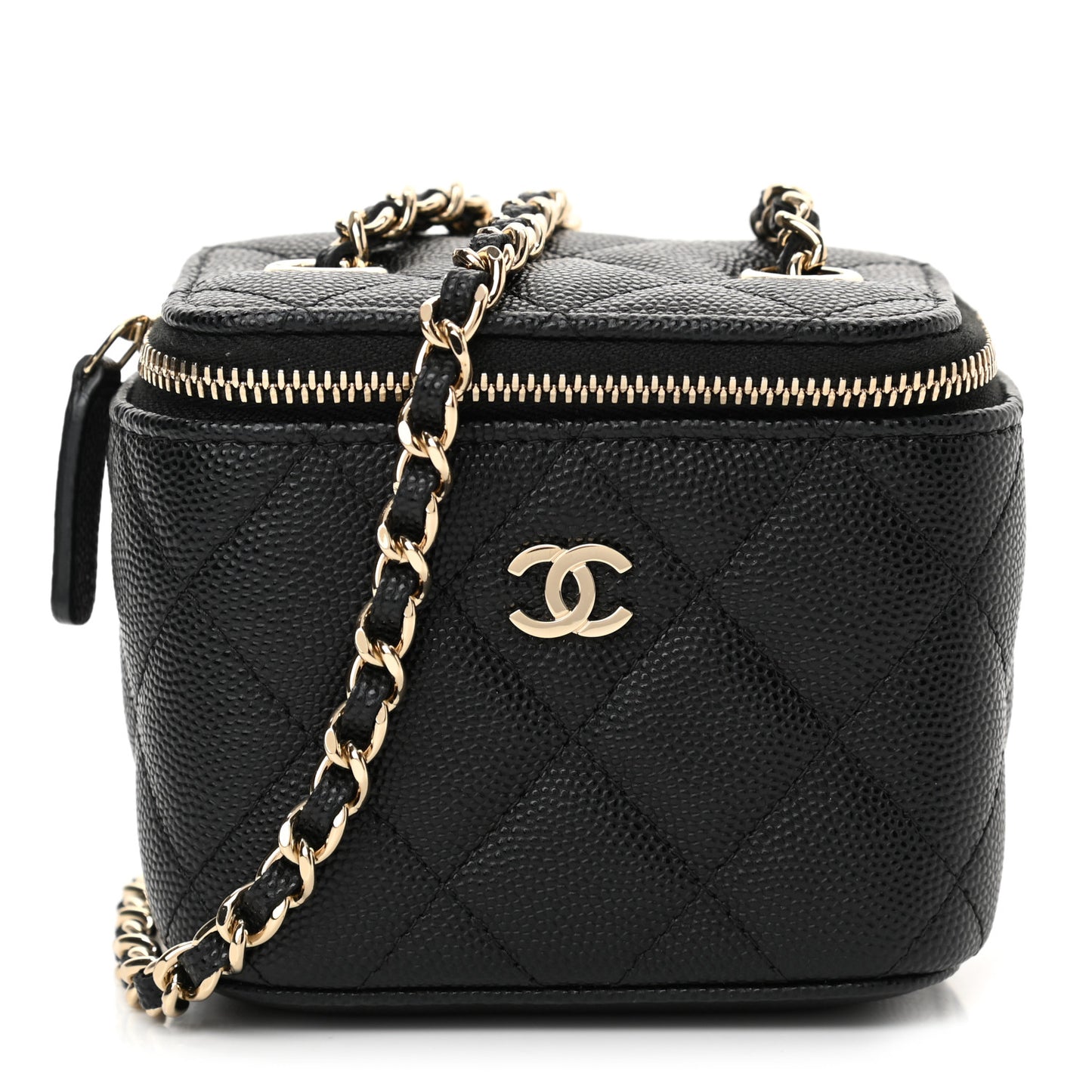 Caviar Quilted Mini Vanity Case With Chain Black