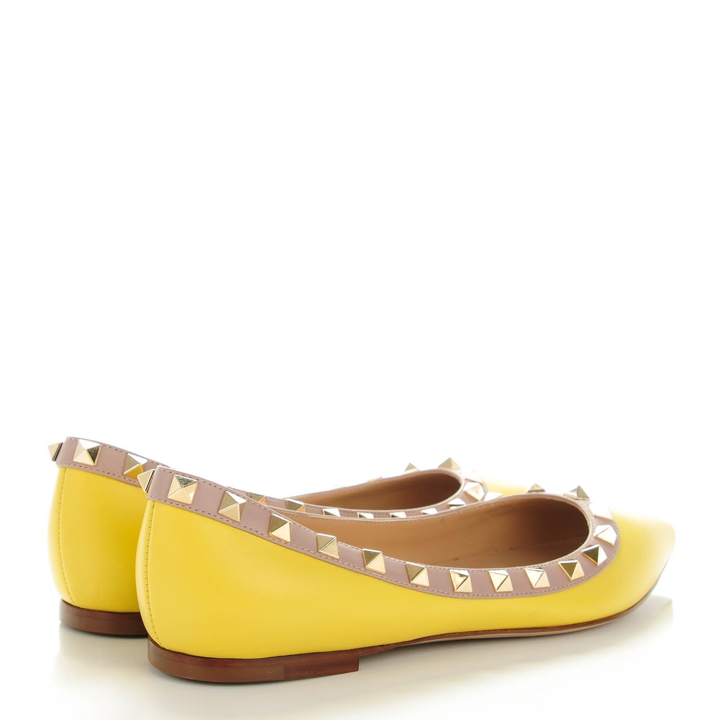 Calfskin Nappa Rockstud Ballerina Flats 36 Yellow Poudre